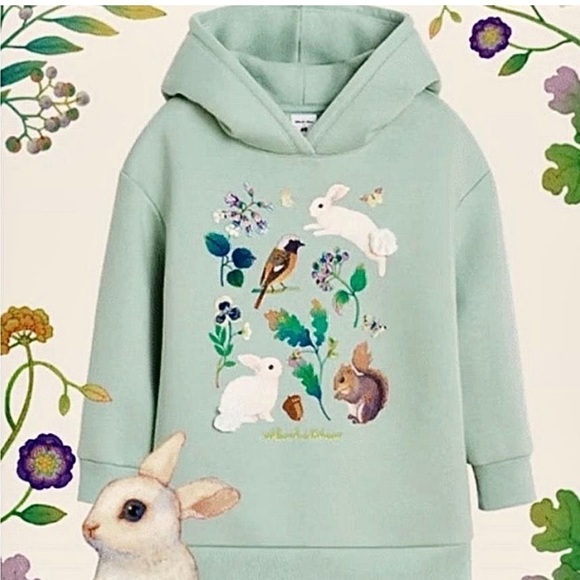 Whooli Chen x H&M Girl’s Mint Green Bunnies Woodland Hoodie Size 5T/6 - Picture 8 of 11